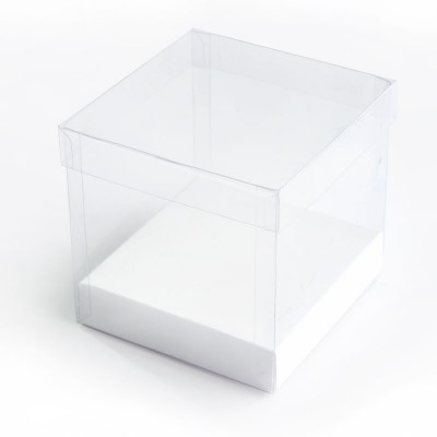 Caja en acetato transparente con fondo de cart&oacute;n para souvenirs y recordatorios