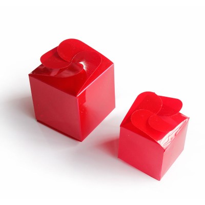 Caja cubica roja en acetato cierre mo&ntilde;o para souvenirs y recordatorios